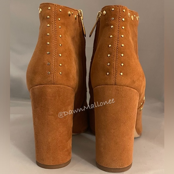 Sam Edelman Chandler Brown Suede Gold Studded High-Heel Ankle Boot 8 - Picture 6 of 14